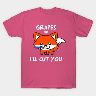 funny and cute fox – Grapes or I'll cut you (pink variant) T-Shirt